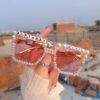 Wholesale Pearl Diamond Letter Bridal White Square Frame Sunglasses
