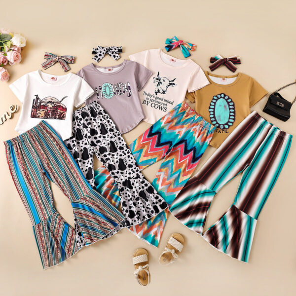 O1CN01udqLQt1GNspQPsW7h__978260611-0-cib Wholesale Polyester Tops Flare Pants Two Piece Children's Clothing Set