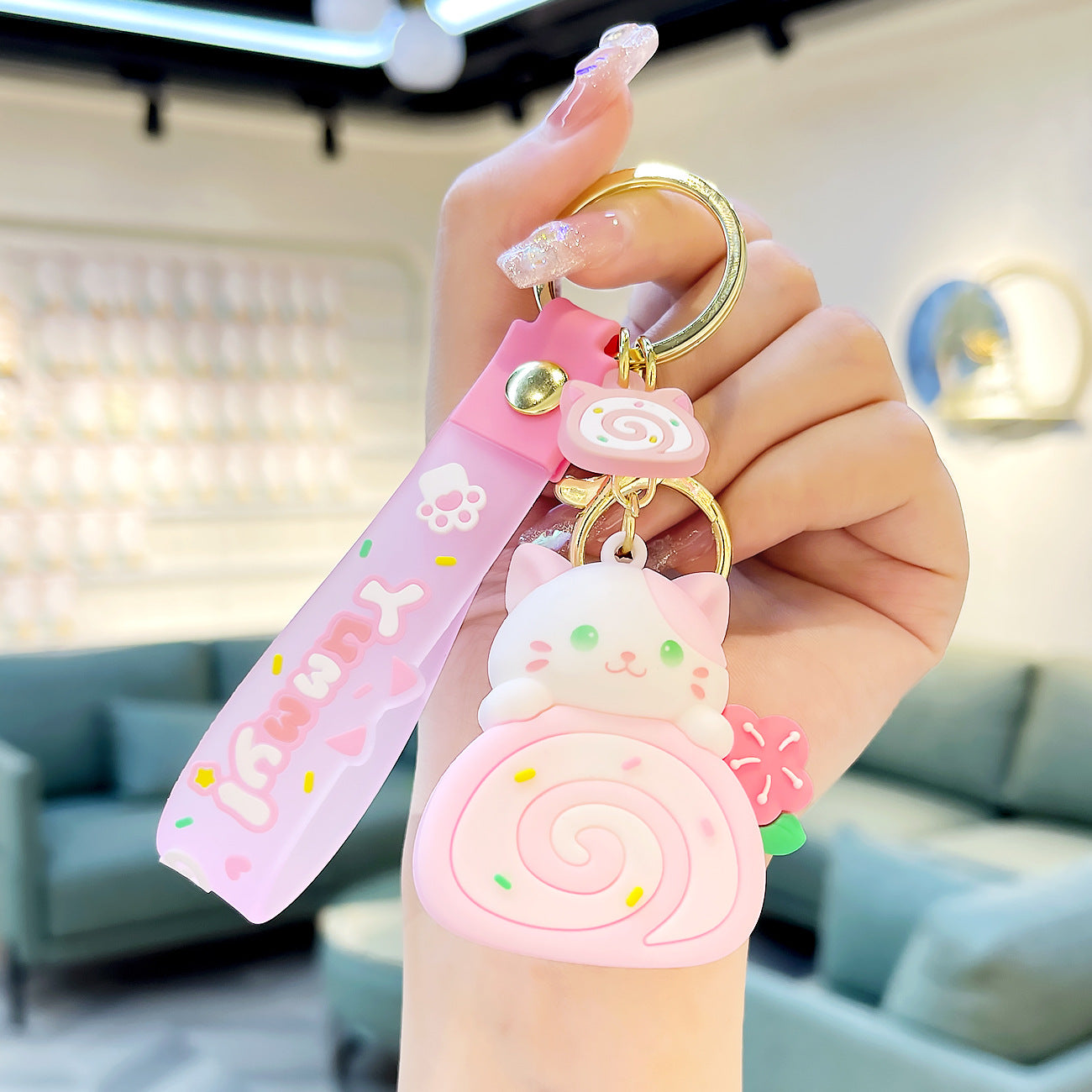 Wholesale Cat Cat Cake Roll PVC Keychain
