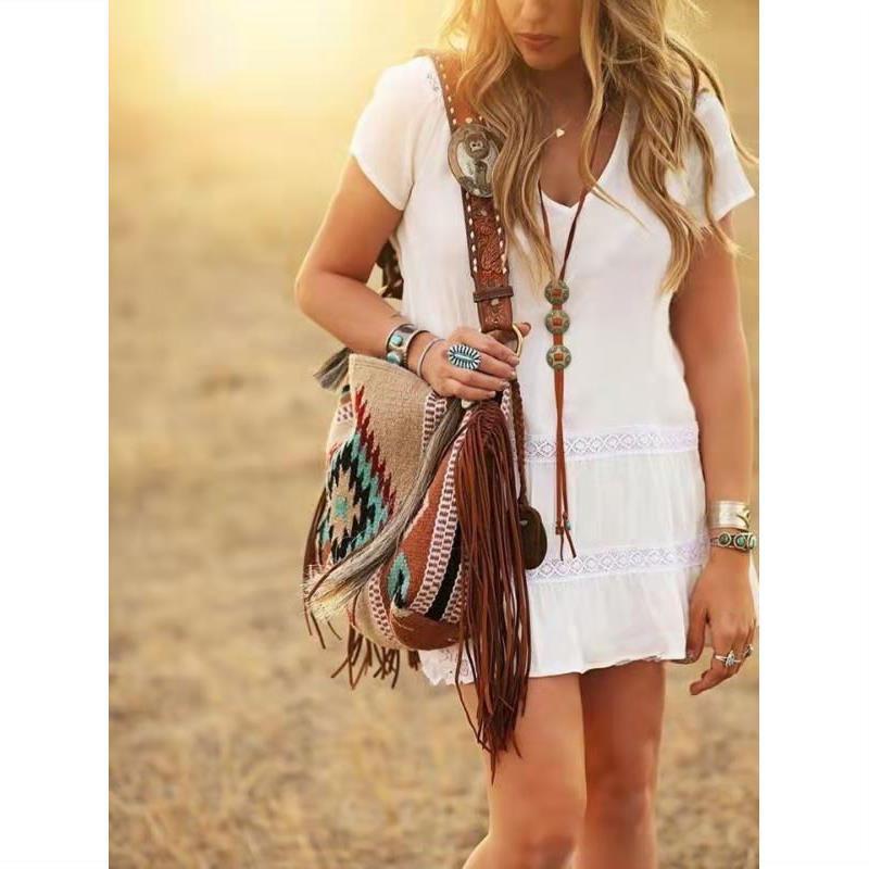 Wholesale Aztec Flowing Cotton and Hemp Canvas Handheld Shoulder Bag