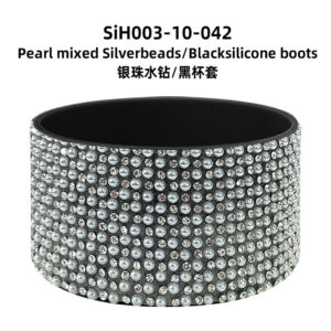 Silver bead rhinestone/black cup cover