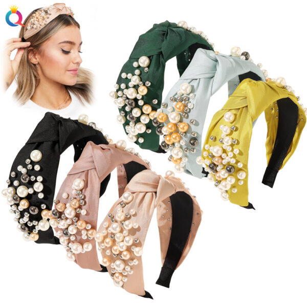 Wholesale of New Pearl Knotted Wide Edged PU Hair Bands