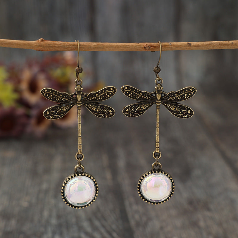 Wholesale Retro agoy ing Colored Stone Bohemian Style Long Alloy Earrings