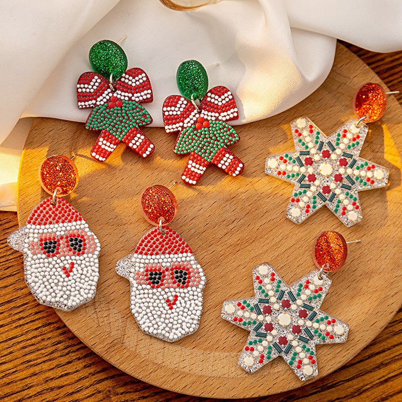 Wholesale Christmas Acrylic Snowflake Elk Hollow Earrings