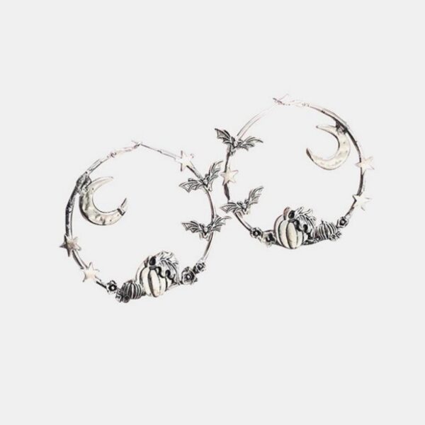 Wholesale Gothic Star Moon Pumpkin Bat Large Hoop Alloy Earrings