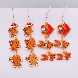 O1CN01v4b9Cm2CFrfJPQRus__2207539588445-0-cib Wholesale Christmas Acrylic Gingerbread Man Sleigh Splicing Earrings