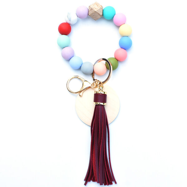 Wholesale Silicone Tassel Wooden Beads Wrist Keychain