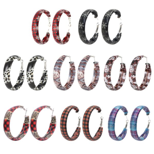 Wholesale Plaid Leopard Snowflake Leather Earrings