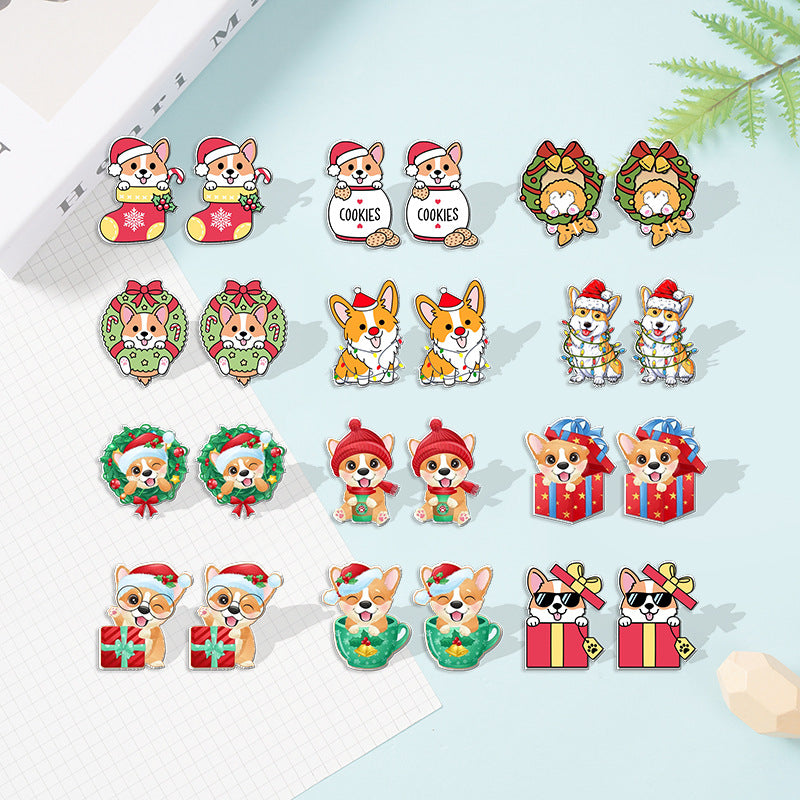 Wholesale Corgi Wreath Bow Stainless Steel Resin Earrings