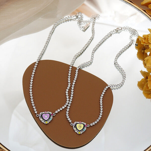 Wholesale Purple Love Diamond Enamel Necklaces
