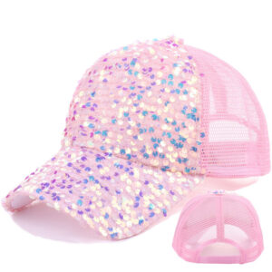 Pink-color sequin mesh cap / Adjustable