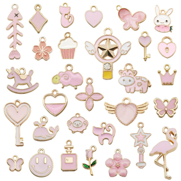 Wholesale Dripping Oil Girl Heart Pink Cartoon Cute Alloy DIY Necklace Bracelet Pendant