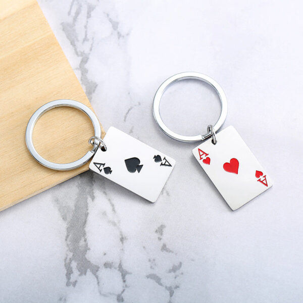 Wholesale Stainless Steel Playing Card Ace of Spades Ace of Hearts Keychain