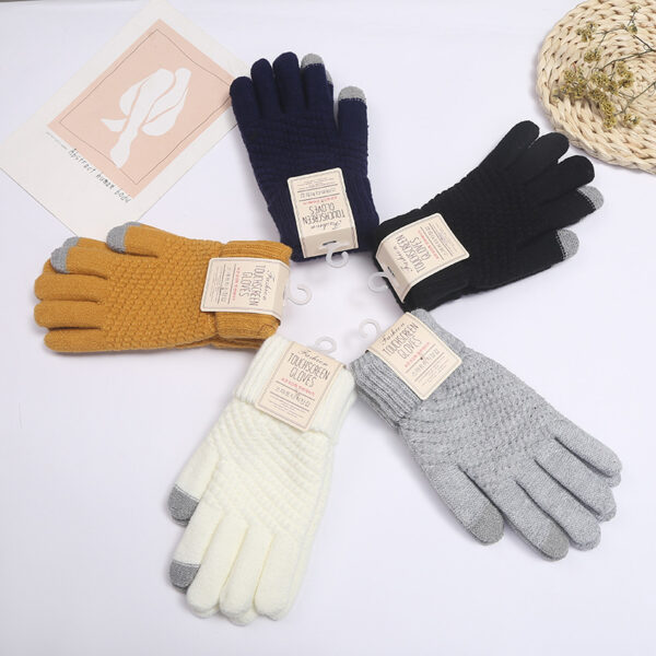 Wholesale Winter Velvet Thickened Cute Cycling Touch Screen Warm Wool Knitted Gloves