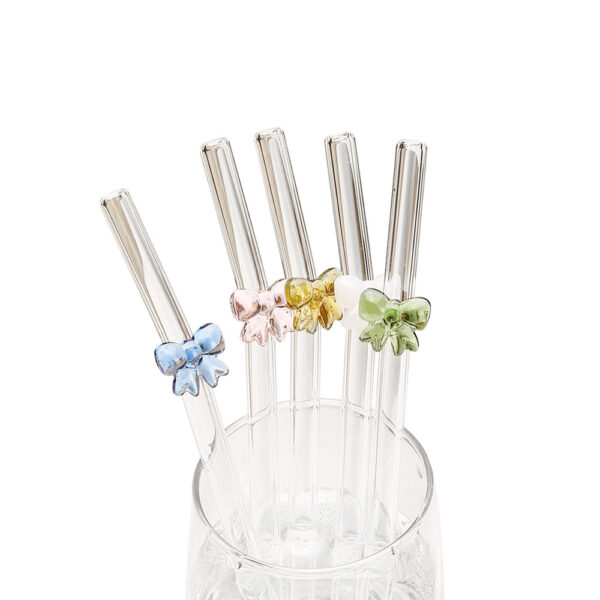 Wholesale Colorful Bow Transparent Borosilicate Glass Straws