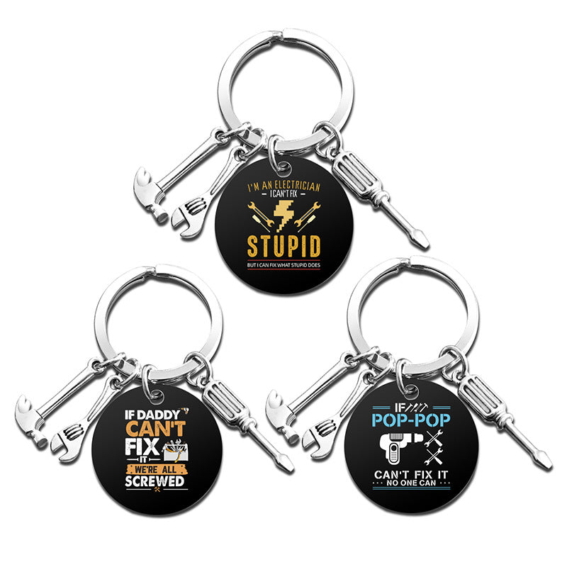 Wholesale Father's Day Hammer Wrench Screwiver Color Printed Stainless Steel Keychain