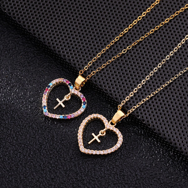 Wholesale Color Zircon Cross Heart Copper Necklaces