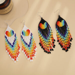 O1CN01vIYtUa1GDLk2IqteR__2214285980588-0-cib Wholesale Bohemian Handwoven Rainbow Heart-shaped Rice Bead Tassel Earrings