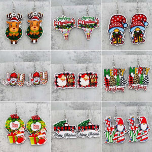 Wholesale Santa Claus Red Car Gnome Elk Wooden Earrings