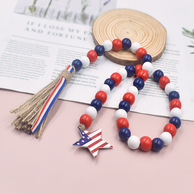 Wholesale Independence Day Hemp Rope Tassel Wood Beads Decorations Pendant