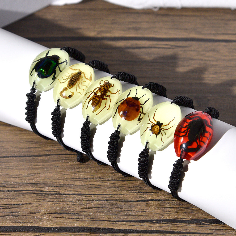 Wholesale High Transparent Resin Insect Amber Woven Specimen Bracelet