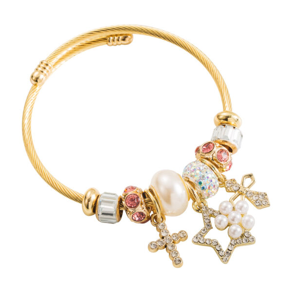 Wholesale Fashion Stainless Steel Open Heart Cross Bear Diamond Bracelet