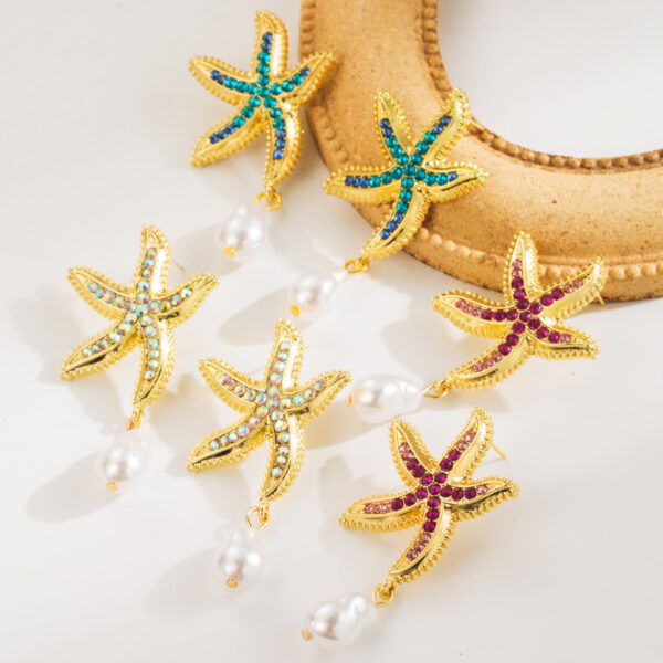 Wholesale Diamond Starfish Ocean Style Alloy Earrings