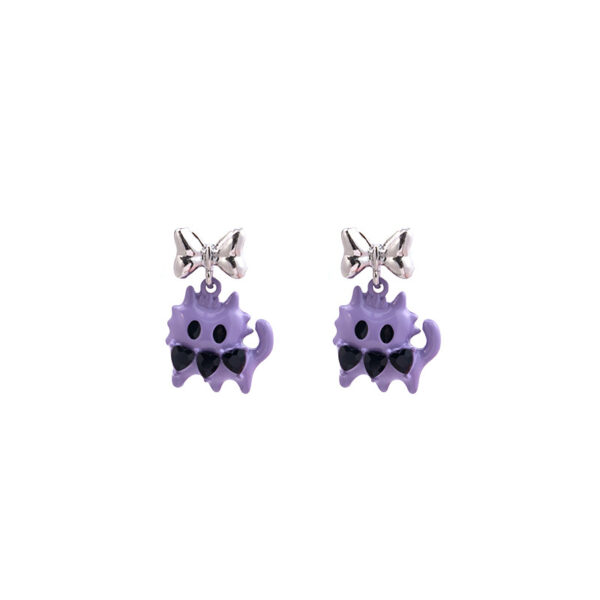 Wholesale Purple Gentleman Cat Black Diamond Earrings