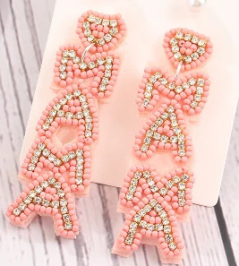 Pair of mama mother's day pink rice beads