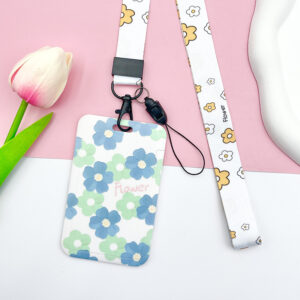 Five-leaf flowers-blue and green + white flowers long lanyard