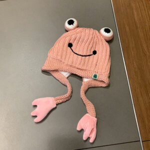 Pink frog/knitted ear protection hat / One size fits all