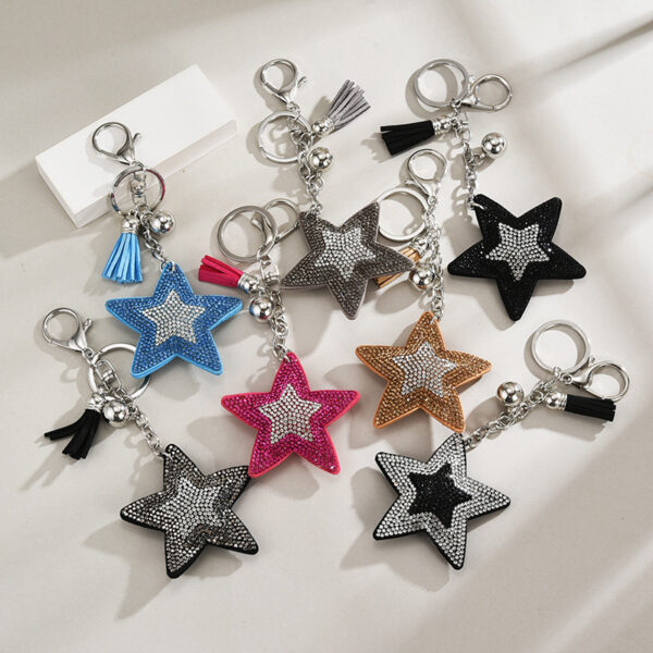 Wholesale Plush Sequin Studded Diamond Five Pointed Star Tassel Keychains