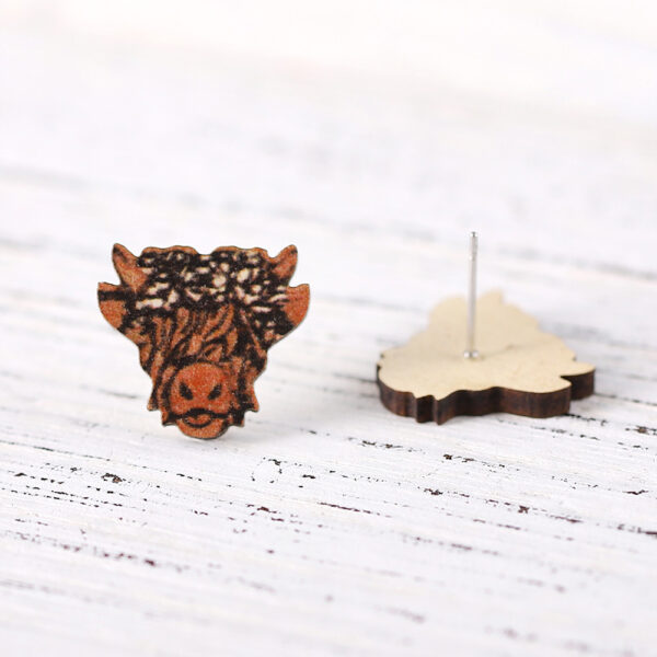Wholesale Western Cowboy Highland Cow Bow Tie Bull Head Wooden Earrings