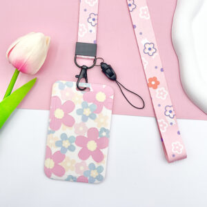 Five-leaf flowers-pink and blue + pink flowers long lanyard
