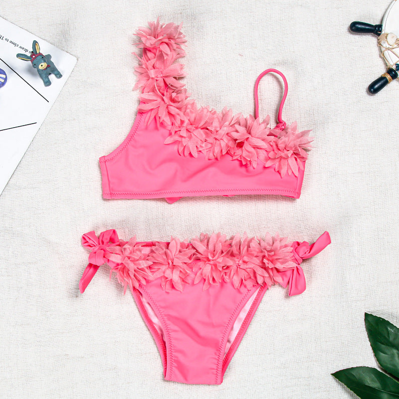 Wholesale Kids Split Body Pink Lace Swimwear