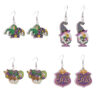 Wholesale Carnival Rainbow Truck Clown Hat Wooden  Mardi Gras Earrings