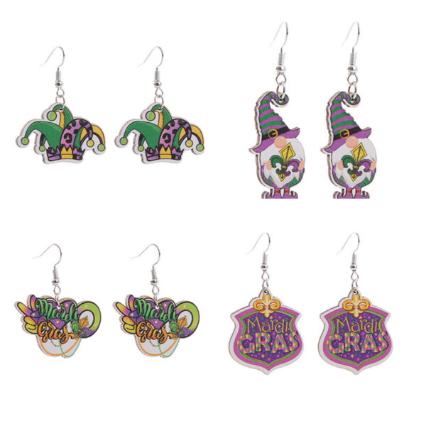 Wholesale Carnival Rainbow Truck Clown Hat Wooden  Mardi Gras Earrings
