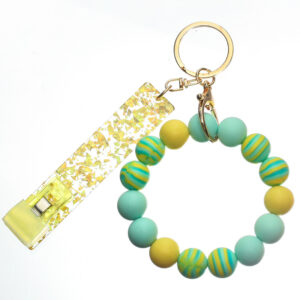 Light green bracelet keychain with clip