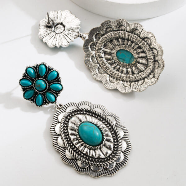 Wholesale Exaggerated White Turquoise Women's Fashion High Quality Ethnic Style Earrings Pendant