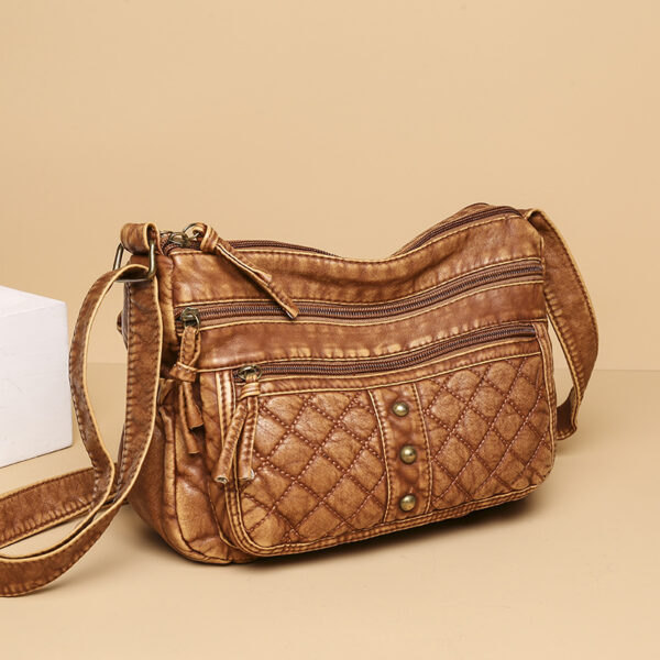 Wholesale Pu Soft Leather Rhombic Embroidery Thread Large Capacity Shoulder Bag