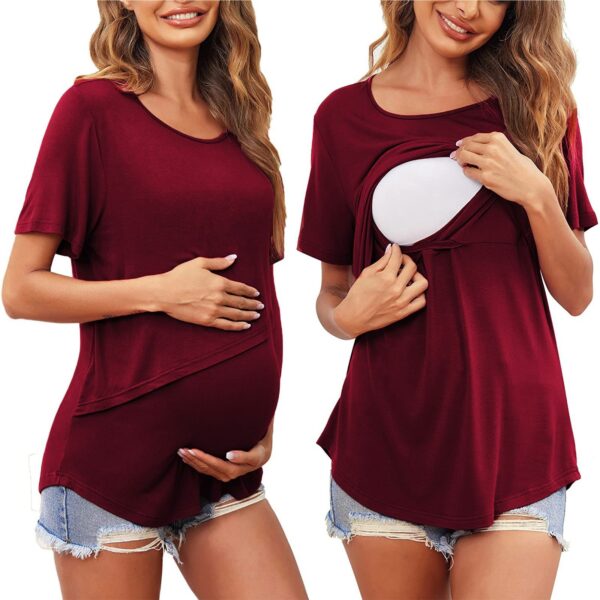 Wholesale Solid Color Postpartum Nursing Polyester Tops for Pregnant Women