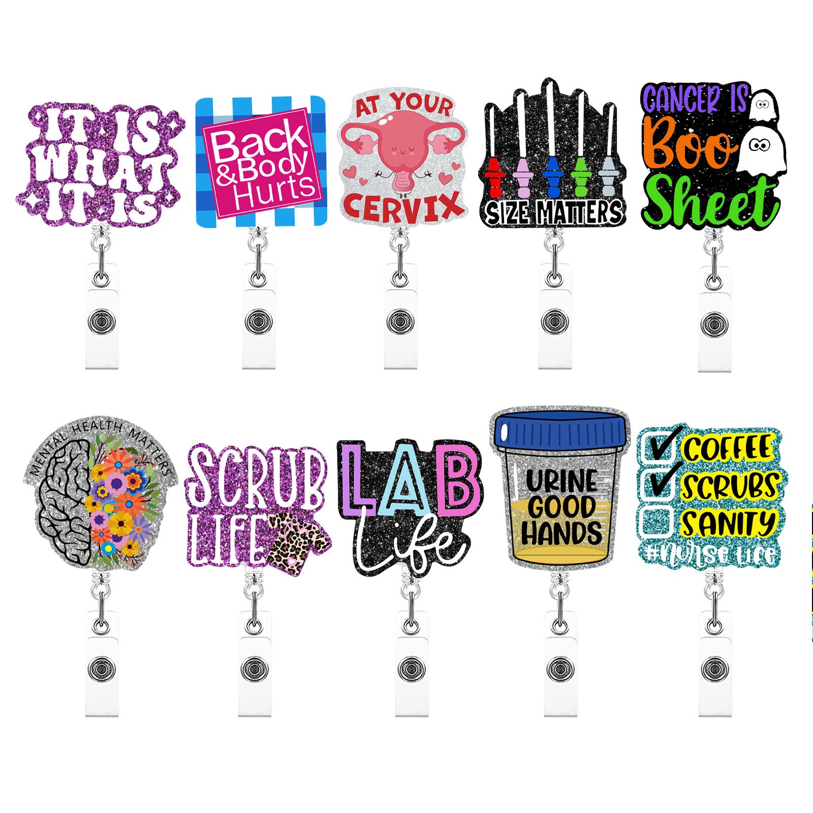 Wholesale acrylic glitter rotatable retractable badge scroll keychain
