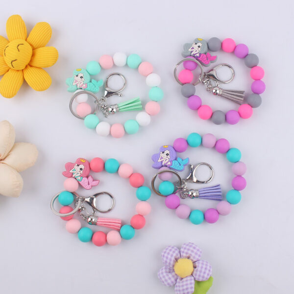Wholesale Cartoon Silicone Handmade Beaded Wrist Keychain