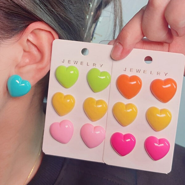Wholesale Japanese Style Fresh Candy Colored Love Three Piece Set Acrylic Simple and Fashionable Earrings