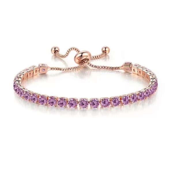Wholesale 4mm round single row full diamond adjustable crystal tennis birthstone copper bracelet