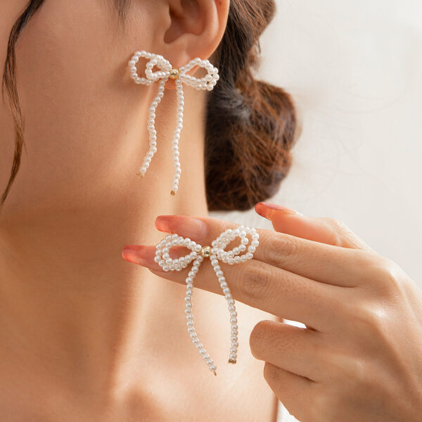 Wholesale Bow French Tassel Earrings Simple Light Luxury Imitation Pearl Earrings
