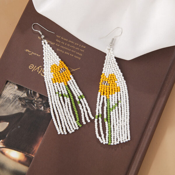 Wholesale Boho Flower Rice Beads Tassel Hand Braided Earrings