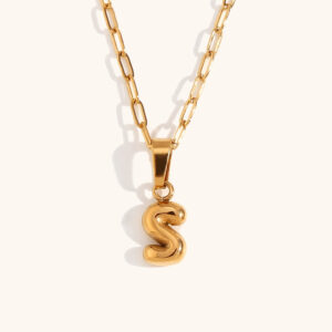 Mini bubble letter paper clip chain necklace-Gold-S