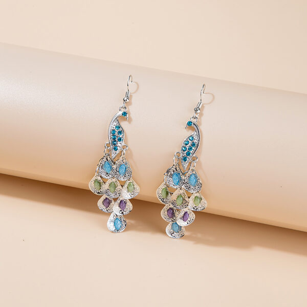 Wholesale Long Fashion Vintage Large Peacock Crystal Earrings