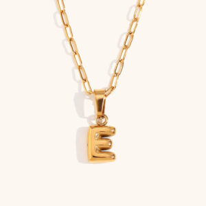 Mini bubble letter paper clip chain necklace-Gold-E